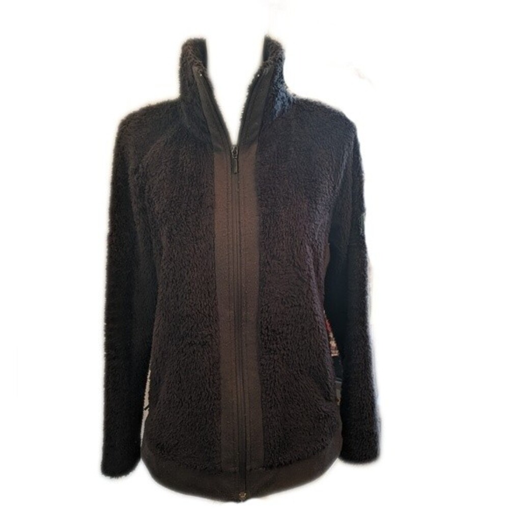 The North Face black full-zip teddy nubby fleece jacket, logo on sleeve M